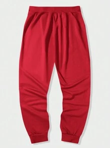 ROMWE MEN Street Life Men Letter Cartoon Face Graphic Drawstring Waist Sweatpants - Red - View 2