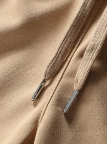 ROMWE MEN Street Life 男士花卉与字母图案抽绳腰带运动裤，学校 - 卡其色 - 查看 4