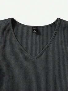 SHEIN EZwear Áo thun Plus size Gân đan màu trơn Giải trí - Màu xám đen - Xem 5