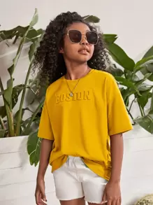 SHEIN Tops con gái màu trơn Giải trí - Màu vàng - Xem 1