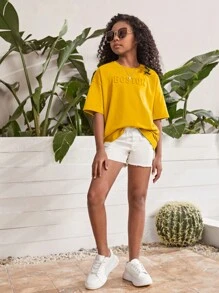 SHEIN Tops con gái màu trơn Giải trí - Màu vàng - Xem 5