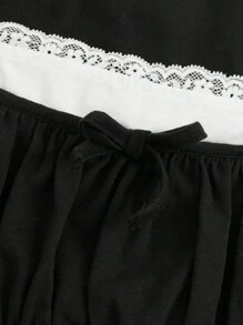 SHEIN Teen Girls Contrast Lace Ruched Bust Tee - Black - View 4