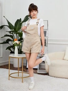 SHEIN 青少年女孩字母補丁細節背帶連體短褲不帶T恤 - 杏色 - 查看 4