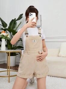 SHEIN 青少年女孩字母補丁細節背帶連體短褲不帶T恤 - 杏色 - 查看 5