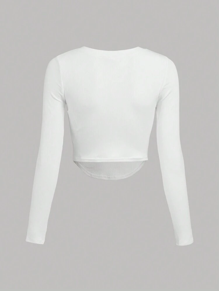 Plus Letter Patched Detail Half Button Tee