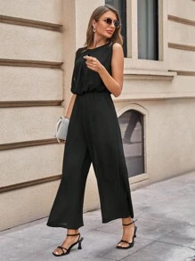 SHEIN LUNE Áo liền quần nữ Nút màu trơn Thanh lịch - màu đen - Xem 3