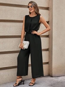 SHEIN LUNE Áo liền quần nữ Nút màu trơn Thanh lịch - màu đen - Xem 5