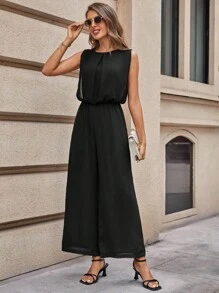SHEIN LUNE Áo liền quần nữ Nút màu trơn Thanh lịch - màu đen - Xem 6