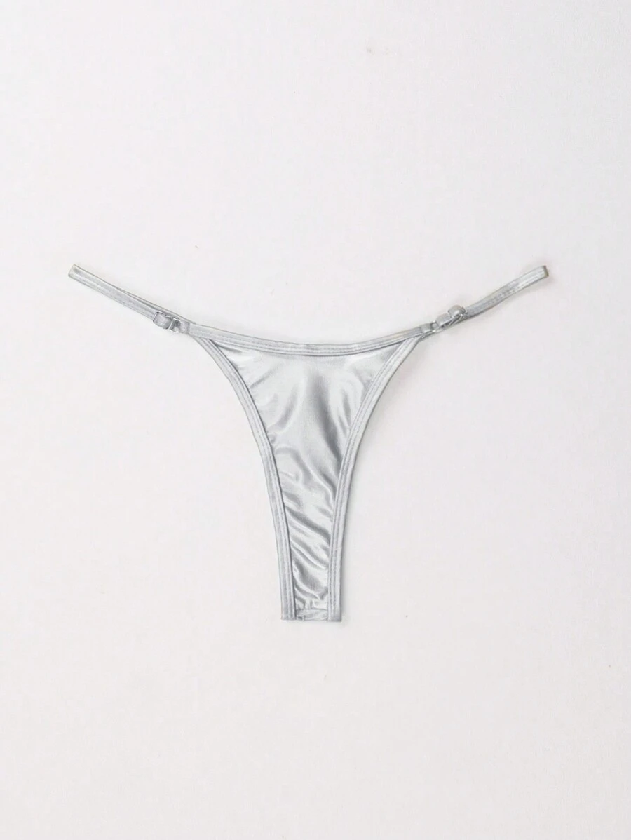 Swim SXY Summer Beach Metallic Thong Bikini Bottom - Silver - View 1