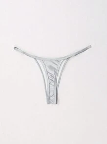 Swim SXY Summer Beach Metallic Thong Bikini Bottom - Silver - View 2