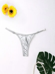 Swim SXY Summer Beach Metallic Thong Bikini Bottom - Silver - View 3