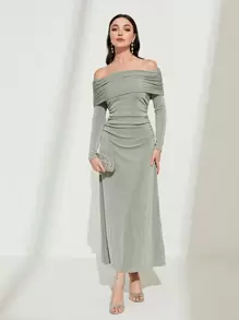 Modelyn 一字肩折邊褶邊連衣裙 - 薄荷綠 - 查看 1