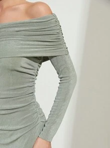 Modelyn 一字肩折邊褶邊連衣裙 - 薄荷綠 - 查看 6