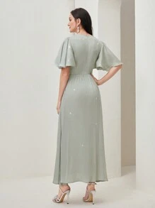 Modelyn Butterfly Sleeve Ruched Waist A-line Dress - Mint Green - View 2