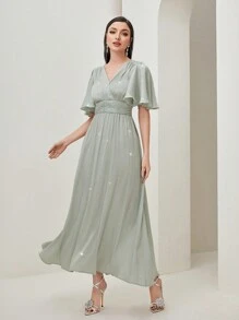 Modelyn Butterfly Sleeve Ruched Waist A-line Dress - Mint Green - View 4