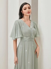 Modelyn Butterfly Sleeve Ruched Waist A-line Dress - Mint Green - View 5