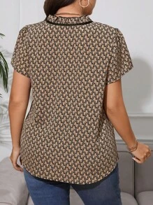 SHEIN Privé Blusa con estampado de cuello con cordón