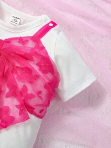 SHEIN 嬰兒網紗拼接前蝴蝶結假兩入組T恤 - 彩色 - 查看 6