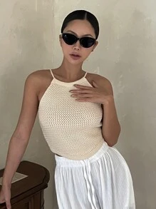 DAZY Solid Cami Knit Top - Apricot - View 3