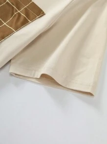 男士格紋印花口袋貼布T恤和短褲睡衣套裝