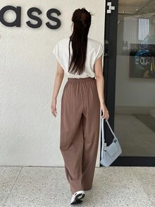 DAZY Solid Tee & Drawstring Waist Straight Leg Pants - Coffee Brown - View 2