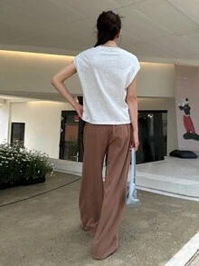 DAZY Solid Tee & Drawstring Waist Straight Leg Pants - Coffee Brown - View 5