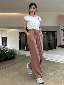 DAZY Solid Tee & Drawstring Waist Straight Leg Pants - Coffee Brown - View 7
