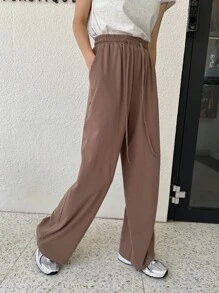 DAZY Solid Tee & Drawstring Waist Straight Leg Pants - Coffee Brown - View 8
