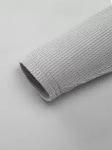 SHEIN Leap Crew Tween Boys' Casual Grey Solid Colour Waffle Grid Patterned Long Sleeve Knit T-shirt With Buttoned Placket, Autumn Winter - Light Grey - View 4