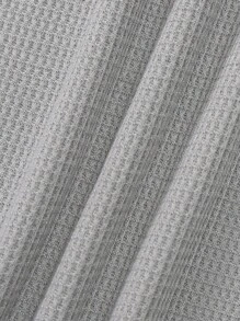 SHEIN Leap Crew Tween Boys' Casual Grey Solid Colour Waffle Grid Patterned Long Sleeve Knit T-shirt With Buttoned Placket, Autumn Winter - Light Grey - View 5