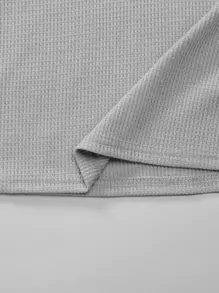 SHEIN Leap Crew Tween Boys' Casual Grey Solid Colour Waffle Grid Patterned Long Sleeve Knit T-shirt With Buttoned Placket, Autumn Winter - Light Grey - View 6