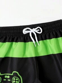 Young Boy Gamepad & Letter Graphic Drawstring Waist Swim Shorts - Multicolor - View 3