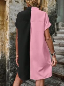 SHEIN LUNE Đầm Nút phía trước Khối Màu Giải trí - Nhiều màu - Xem 2