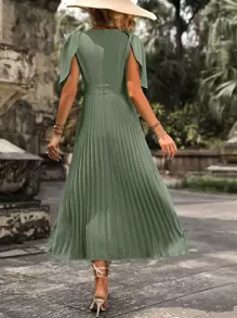 SHEIN Unity Đầm Thắt nút Xếp li Trọn gói màu trơn Giải trí - màu xanh lá - Xem 2
