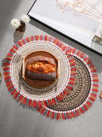 1入組毛邊緣圓形餐墊