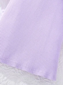 女小童貼花網紗拼接燈籠袖洋裝 - 淡紫色 - 查看 3