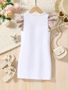 小女童小熊印花荷葉邊連衣裙 - 白色 - 查看 2