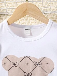 小女童小熊印花荷葉邊連衣裙 - 白色 - 查看 3