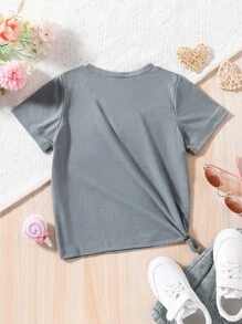 SHEIN Young Girl Heart & Slogan Graphic Tee - Grey - View 2