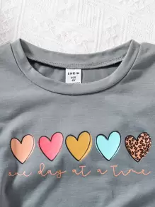 SHEIN Young Girl Heart & Slogan Graphic Tee - Grey - View 3