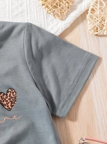 SHEIN Young Girl Heart & Slogan Graphic Tee - Grey - View 4