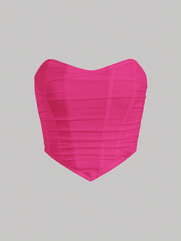 SHEIN MOD Top Corsé Rosa Con Banda Con Pliegues Y Dobladillo De Bandana En Tubo De Malla