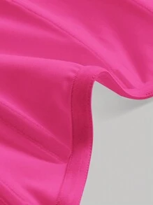 SHEIN MOD 褶皺團巾蕾絲短衫,粉色束腰筒形上衣 - 玫紅色 - 查看 3