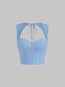 SHEIN MOD Tie Back Ruched Bustier Crop Tank Top - Baby Blue - View 1