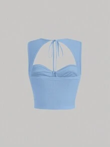 SHEIN MOD Tie Back Ruched Bustier Crop Tank Top - Baby Blue - View 2