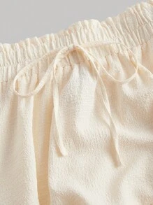 SHEIN MOD Knot Paperbag Waist Ruffle Hem Skirt - Beige - View 3