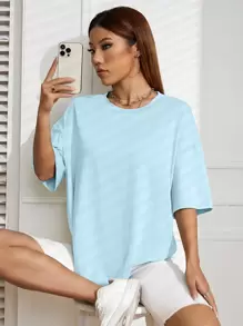 SHEIN EZwear 素色落肩T恤 - 淺藍色 - 查看 1