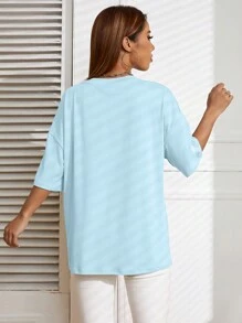 SHEIN EZwear 素色落肩T恤 - 淺藍色 - 查看 2
