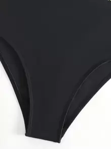 SHEIN Swim 錬條圖案網紗拼接比基尼泳裝 - 黑色 - 查看 8