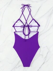 Traje de baño de una pieza tipo halter con recortes para el verano - Morado - Ver 4